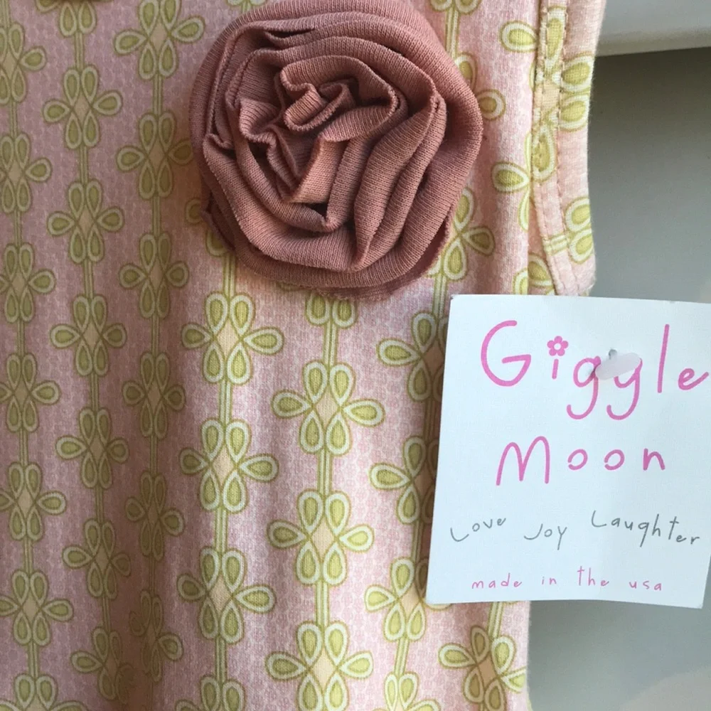 Giggle Moon Pink and Cream Ruffle Dress